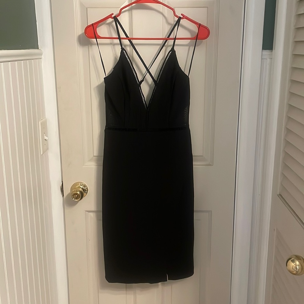 Ribbed spaghetti strap black cocktail dress NBW